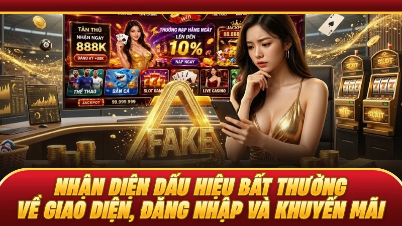Nhận diện dấu hiệu bất thường về giao diện, đăng nhập và khuyến mãi